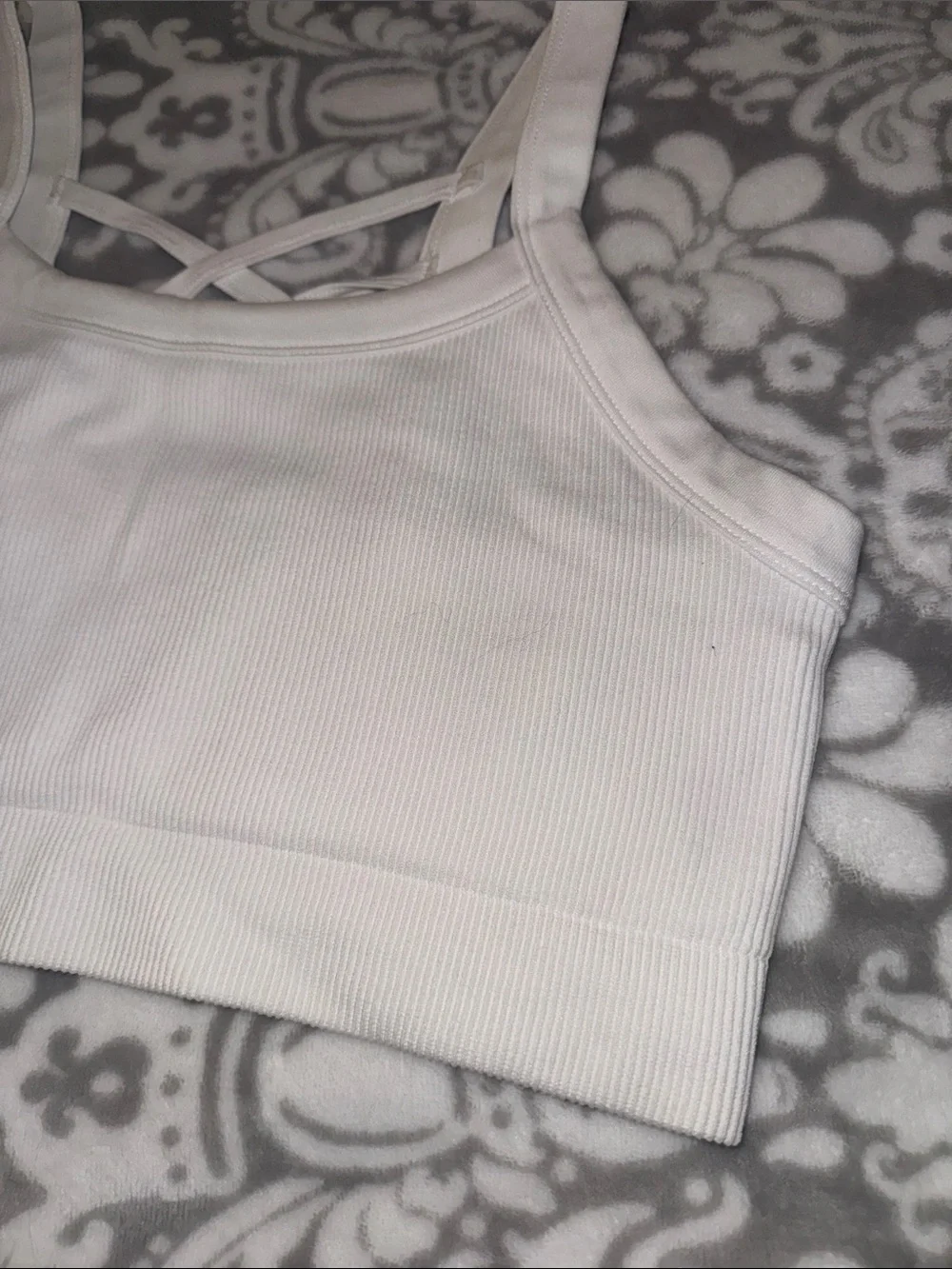 White Strappy Back Ribbed Bralette Sports Bra Tank